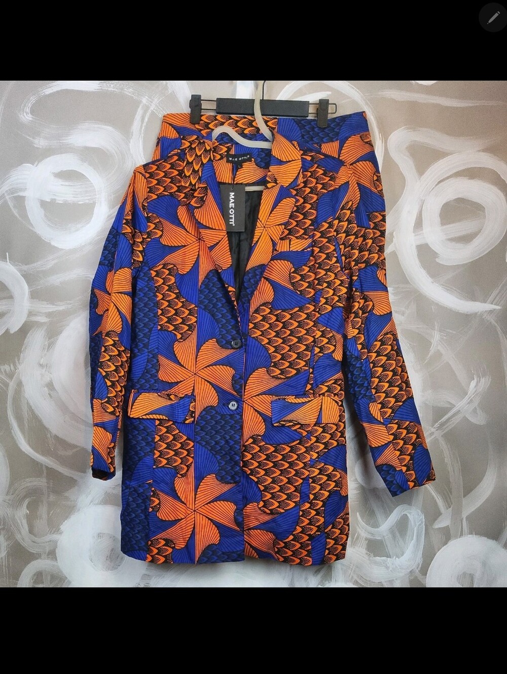 Alcott Blue & Orange Geometric-Print Women's Blazer